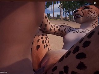 Gorące Napalone Cheetah Fucks 3 Men Furry Animowane (z dźwiękiem / cum)