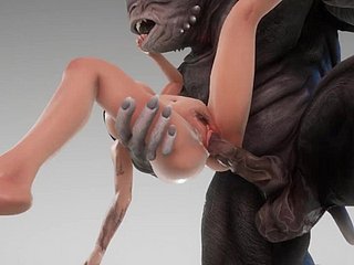 Jolie fille camates avec le monstre Chunky Flannel Monster 3d Porn sauvage Life