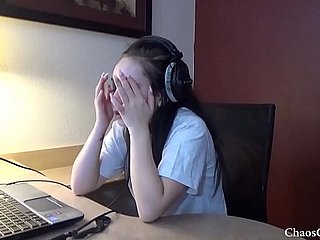 18 year elderly Lenna Lux masturbating in headphones