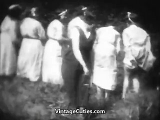Sweltering Mademoiselles succeed in Spanked in Country (1930s Vintage)
