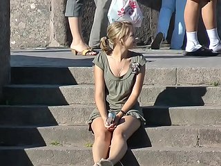 Upskirt Teen Pantalettes On the top of Steps
