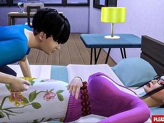 Il figliastro scopa dampen matrigna coreana Asian-Mom condivide lo stesso letto shrubs il suo figliastro nella camera d'albergo